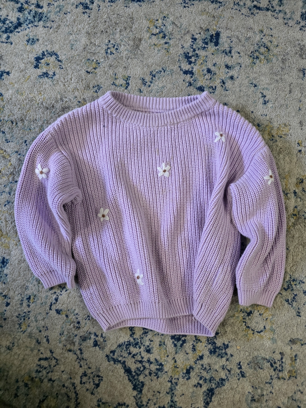 Lilac Floral Knit Sweater - Women's Crewneck
